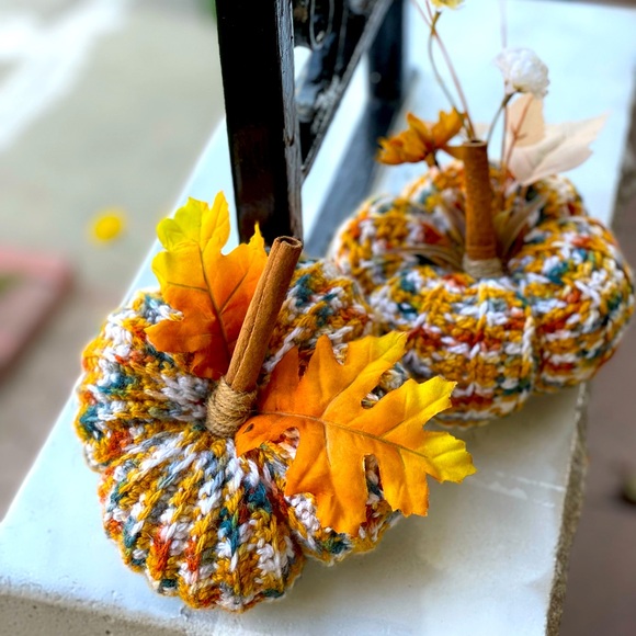 Fall Decor Handmade Crochet Pumpkins - Set of 2 Medium Size - Picture 1 of 5